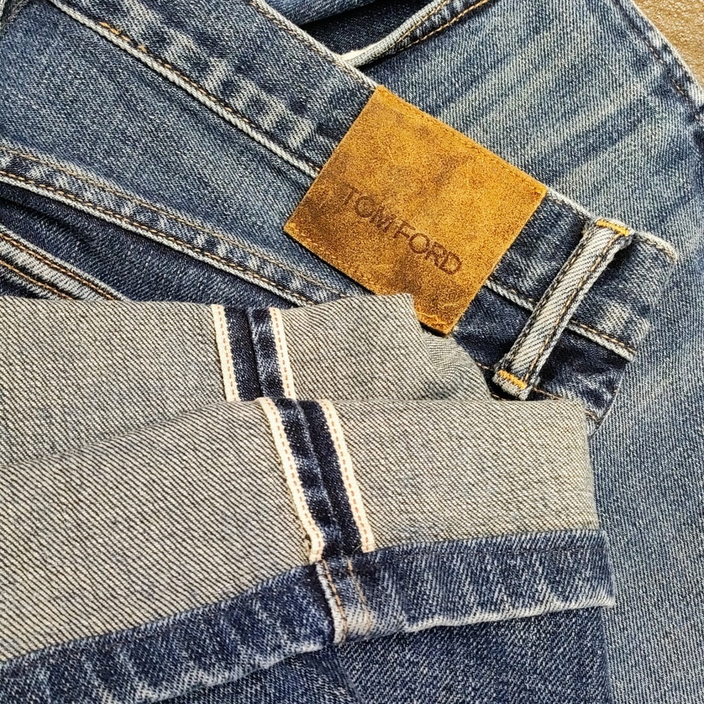 Tom Ford Selvedge Jeans 35x25 Mens Button Fly Tapered Stretch Faded Whiskers USA